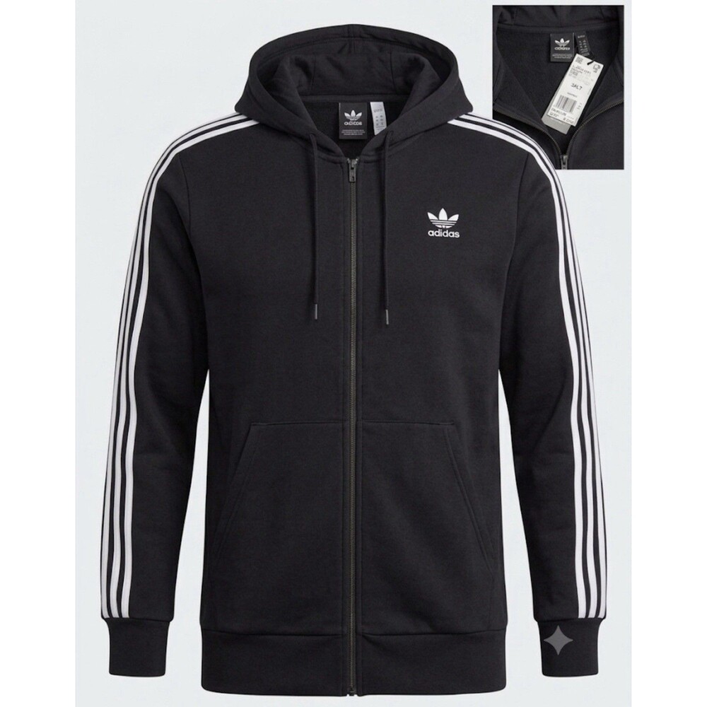 adidas Black Full Zip Hoodie w/ Pockets Men's Size 2xl Tall New